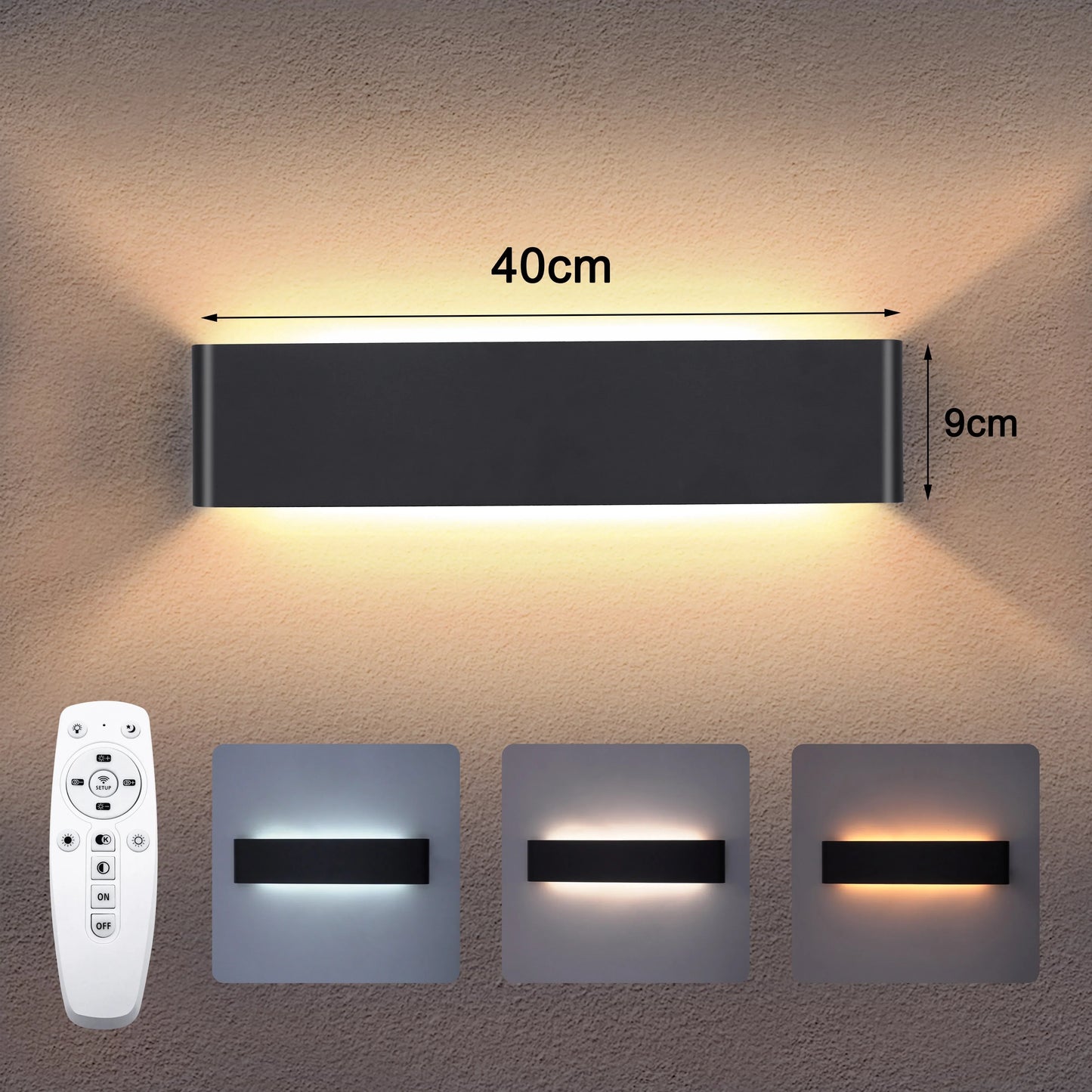 kaufsy | Moderne LED-Wandleuchte – 16W dimmbare Wandlampe mit Fernbedienung, Auf- und Ablichtung für Schlafzimmer, Wohnzimmer und Flur