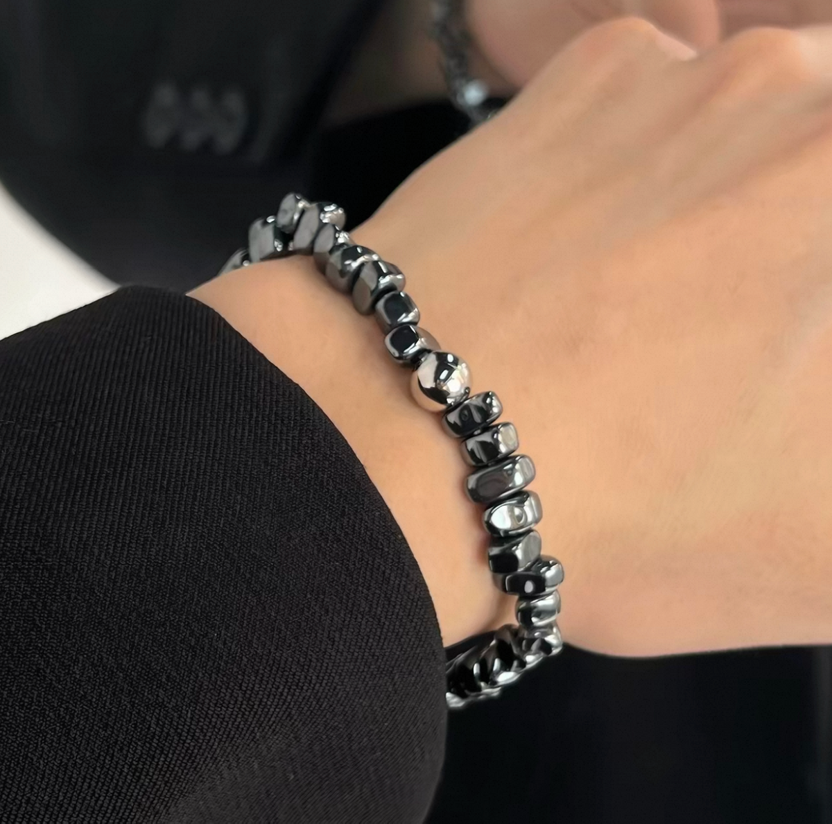 Perlenarmband Schwarz-Grau für Damen, minimalistisches Vintage-Armband