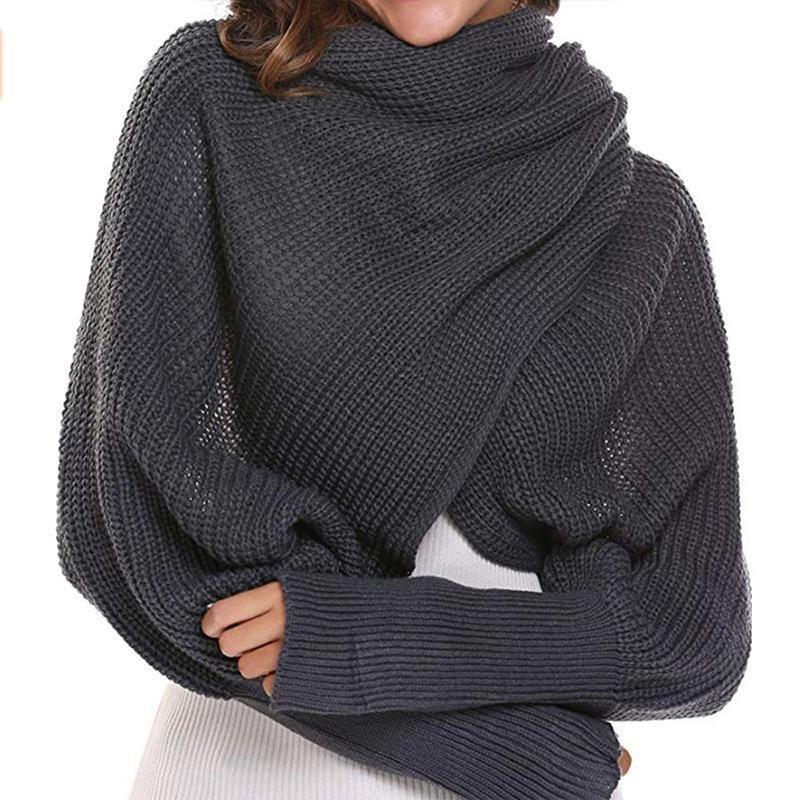 kaufsy | Herbst- und Wintermode gehäkelter Strickschal mit Ärmeln