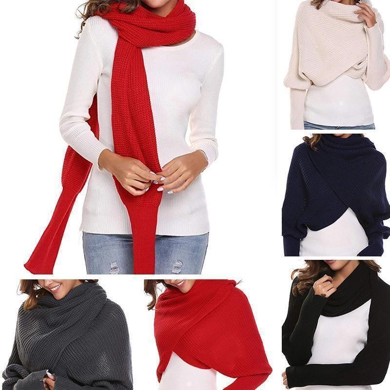 kaufsy | Herbst- und Wintermode gehäkelter Strickschal mit Ärmeln