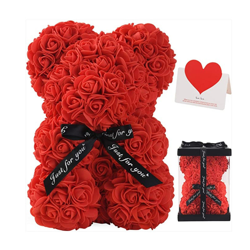 Rosenbär als Valentinsgeschenk, Kunstblumen-Bär in vielen Farben