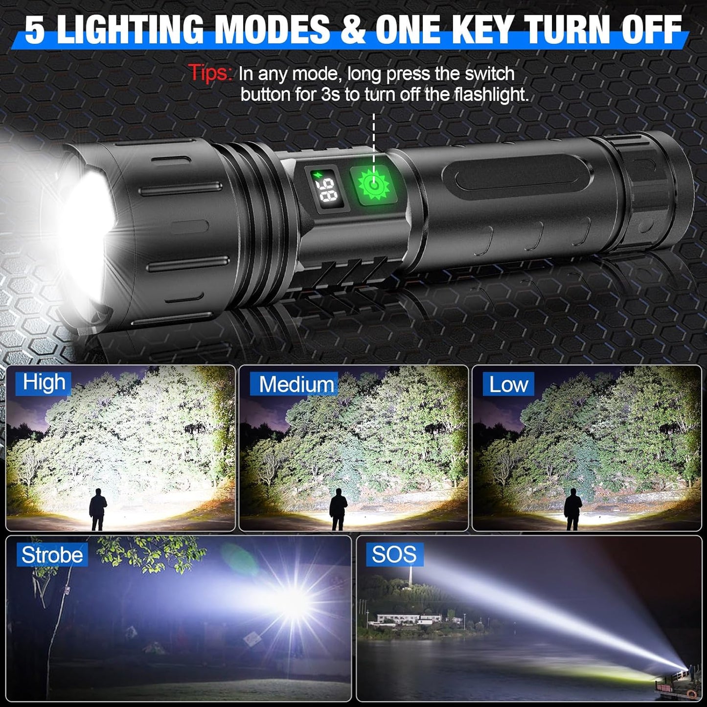 kaufsy | UltraBeam 100,000 Lumen Taschenlampe – Superhell & Vielseitig für jede Situation