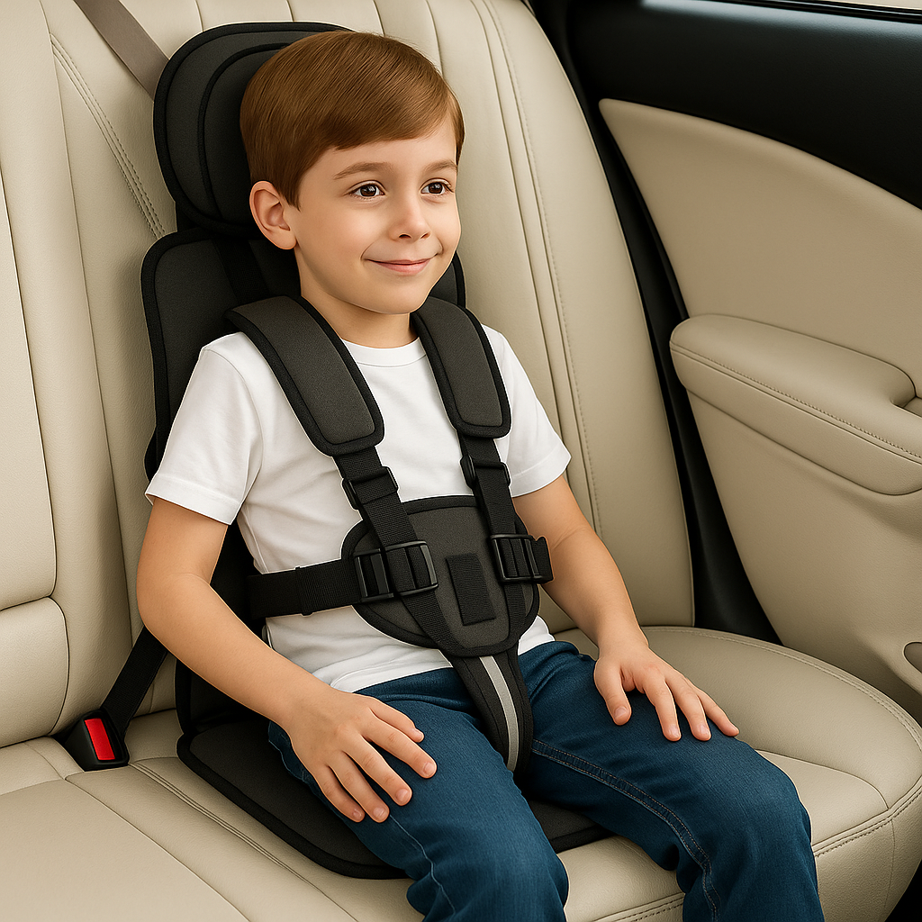 Tragbarer Auto-Kindersitz Booster, sicher, kompakt, faltbar, Gurt