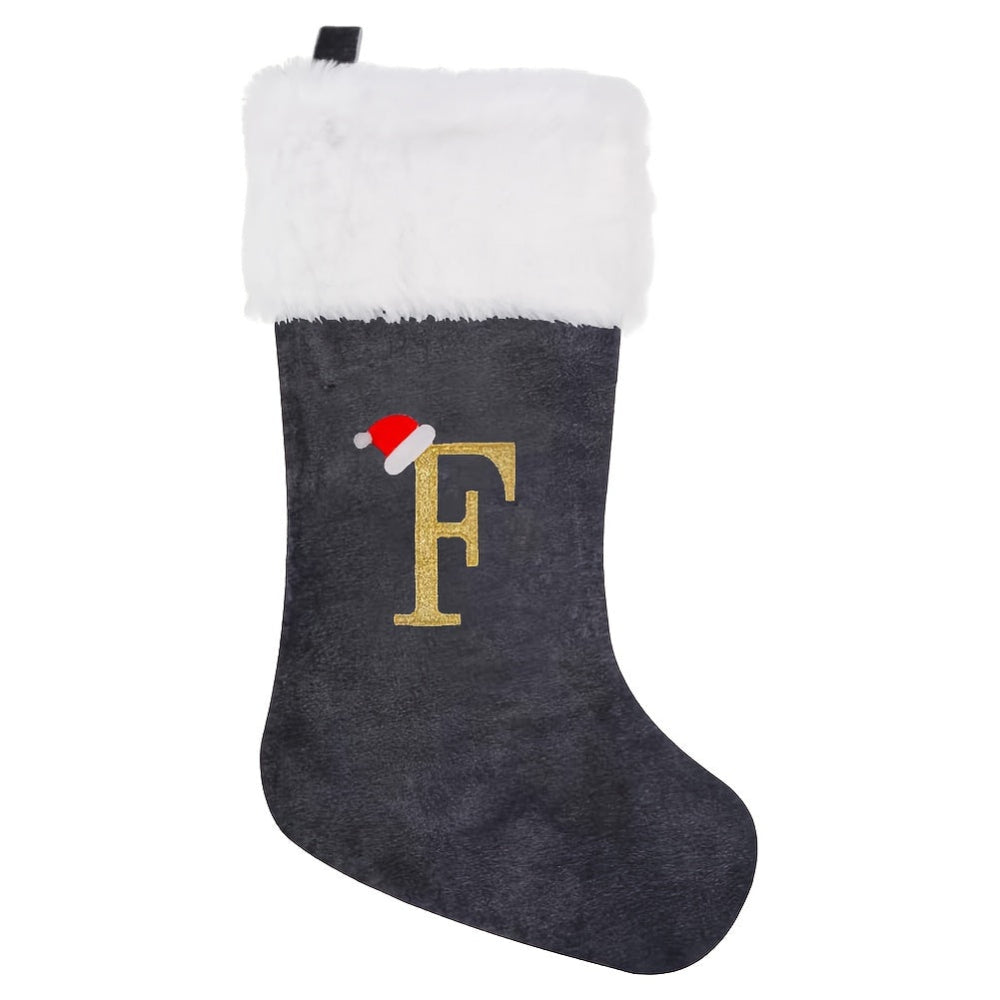 Weihnachtsstrümpfe, Samt, Monogramm Buchstabe Grau, Deko