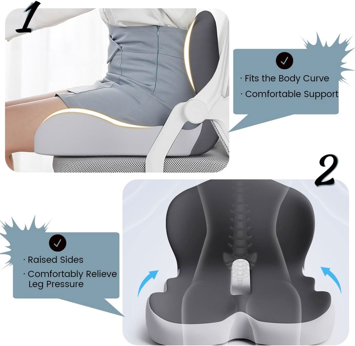 kaufsy | Ergonomisches Sitzkissen mit Lendenstütze für Büro, Auto & Reisen