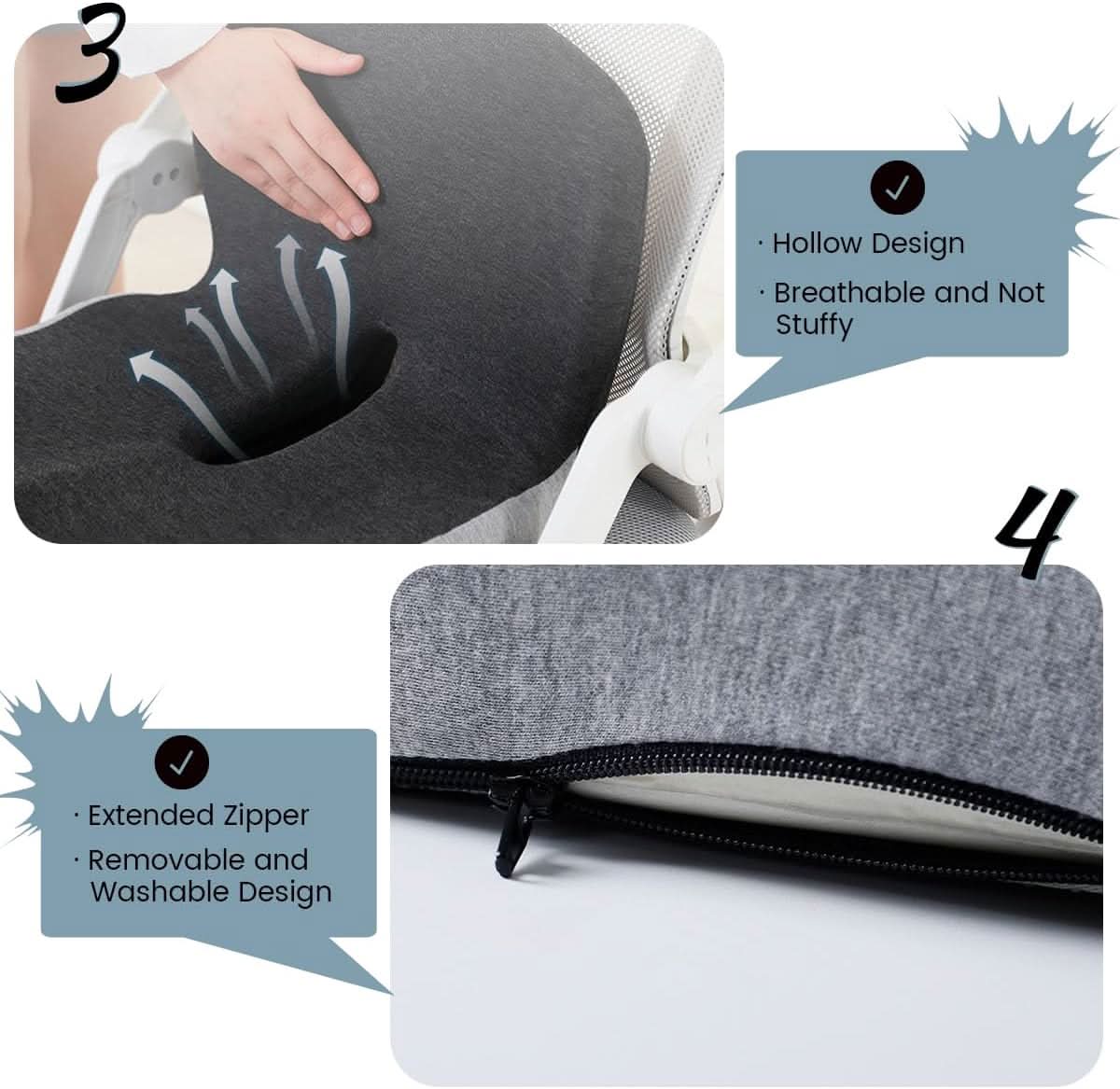 kaufsy | Ergonomisches Sitzkissen mit Lendenstütze für Büro, Auto & Reisen