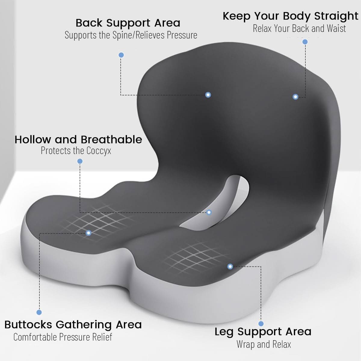 kaufsy | Ergonomisches Sitzkissen mit Lendenstütze für Büro, Auto & Reisen