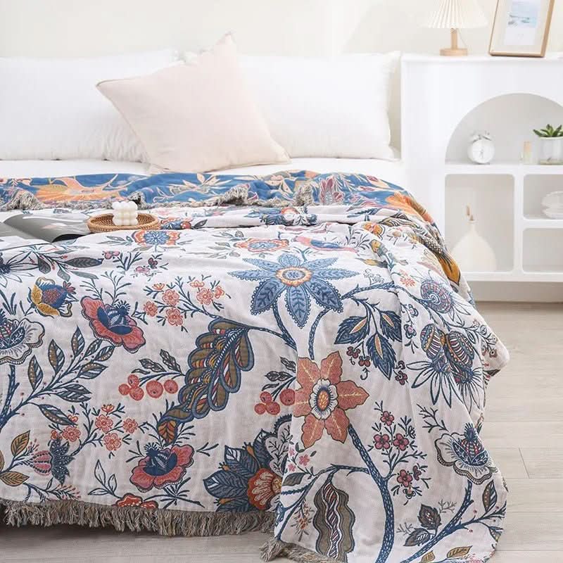 kaufsy | Rustikales Baumwoll-Kissen mit floralem Muster, umkehrbares Design