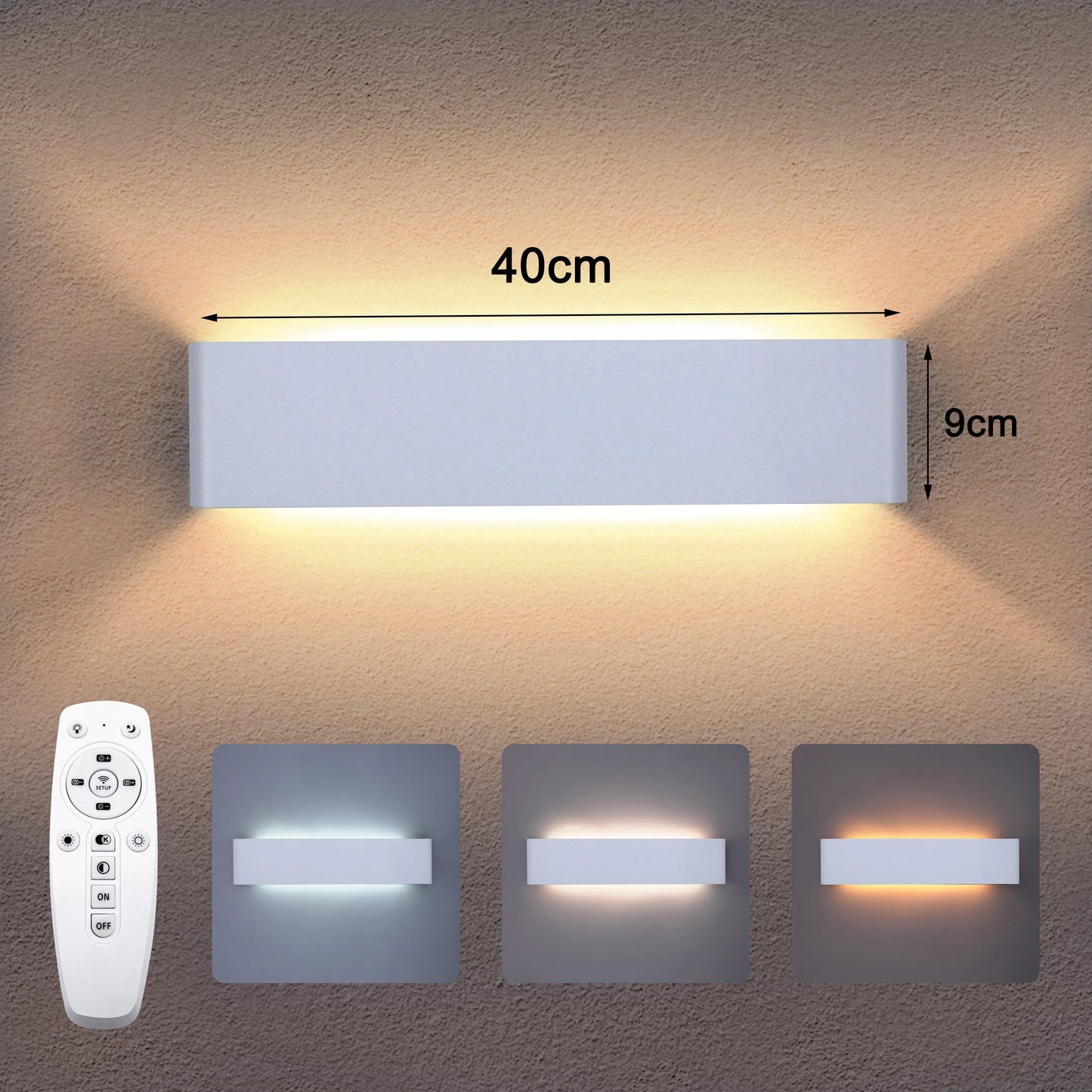 kaufsy | Moderne LED-Wandleuchte – 16W dimmbare Wandlampe mit Fernbedienung, Auf- und Ablichtung für Schlafzimmer, Wohnzimmer und Flur