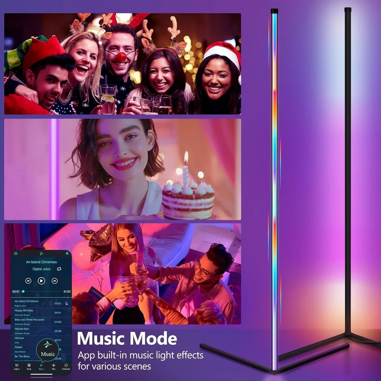kaufsy | Smart RGB Traumfarbe Stehlampe – Musik-Synchronisations-LED-Stimmungslicht mit 16 Millionen Farben, APP & Fernsteuerung, moderne Stehleuchte