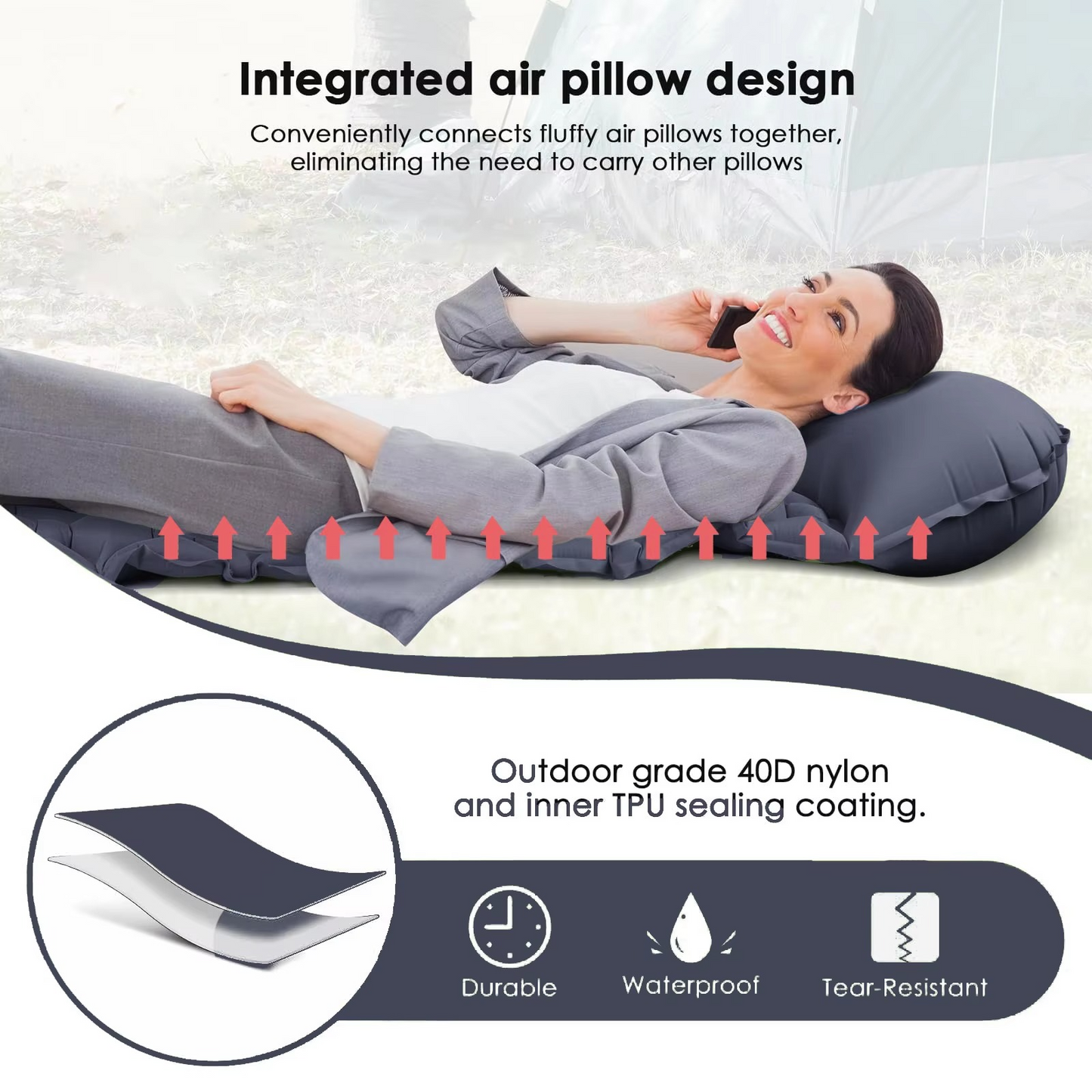 kaufsy | Ultra-Comfort Luftmatratze für Camping mit integriertem Kopfkissen und Pumpe