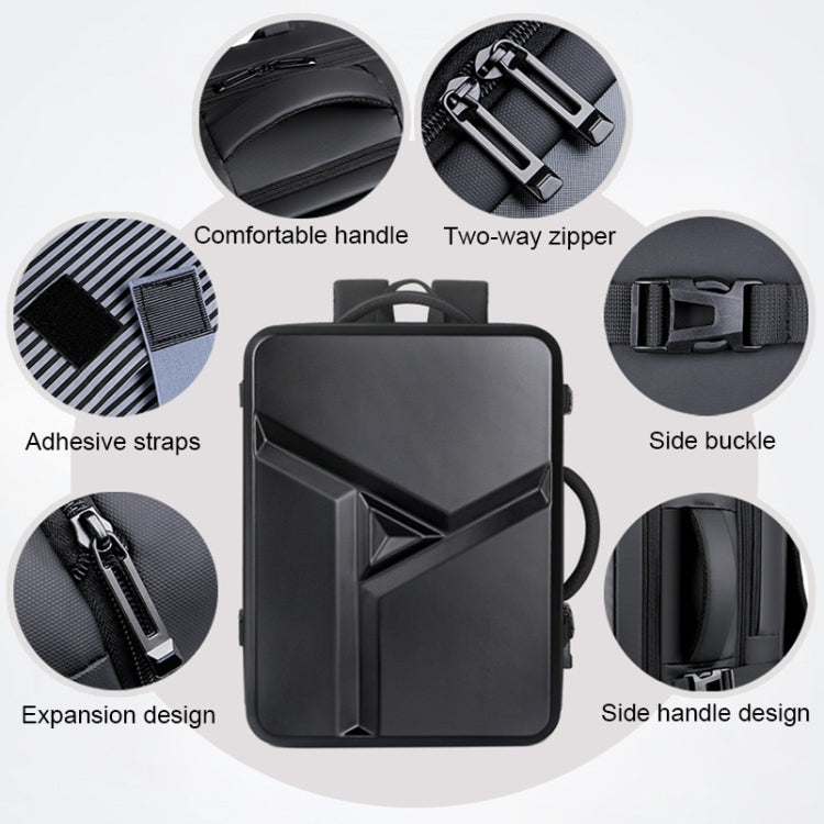 kaufsy | Großraummäßiger wasserdichter erweiterbarer Hartschalen-Rucksack mit USB-Ladeanschluss (161 Schwarz)