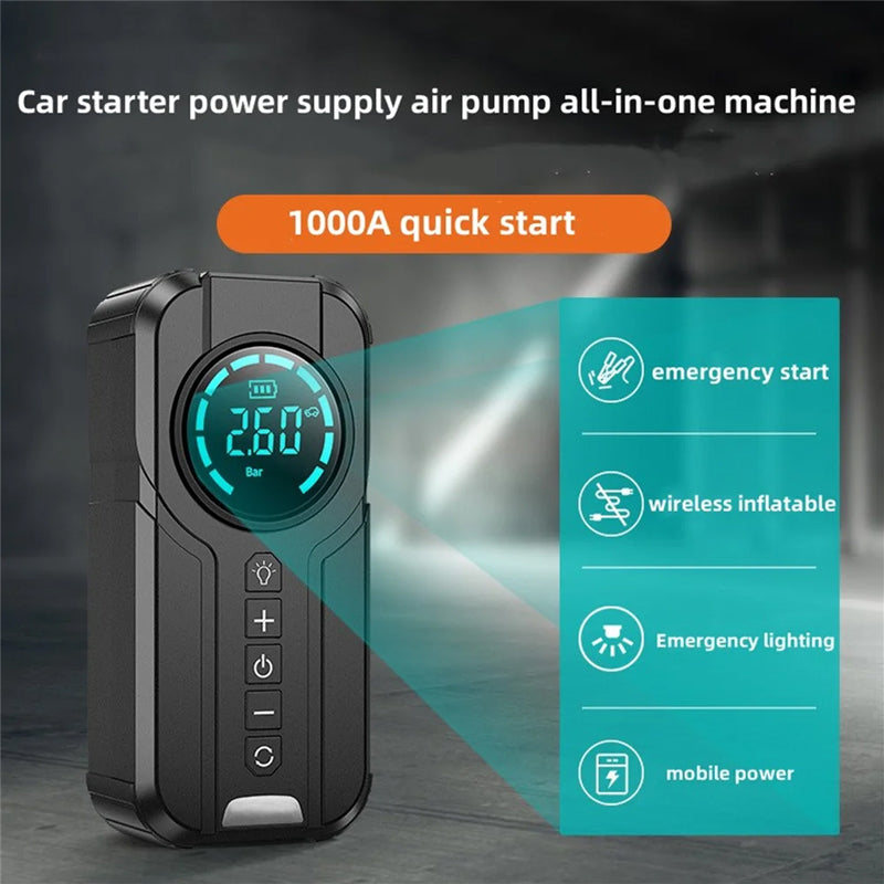 Kompakte Auto-Luftpumpe, Starthilfe, LED Licht